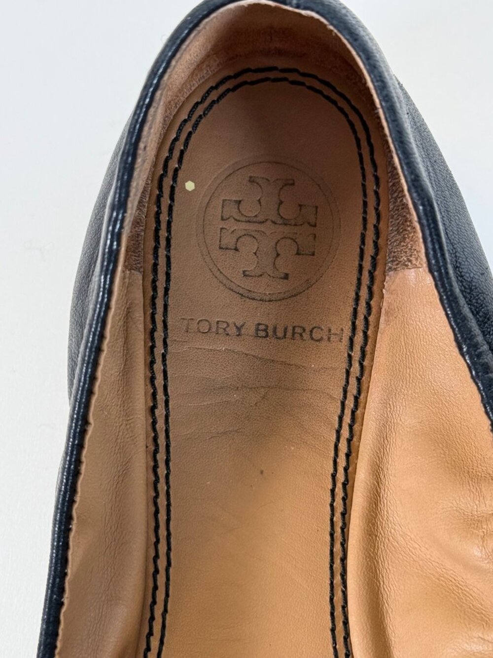 Tory Burch Minnie Patent Leather Cap Toe Ballet Flats Black Gold TB Logo - Picture 10 of 12